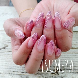 クリア ピンク ラメフレンチのネイルデザイン ネイルブック