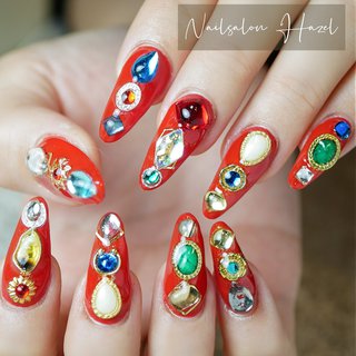 レッド スカルプチュア 派手ネイルのネイルデザイン ネイルブック