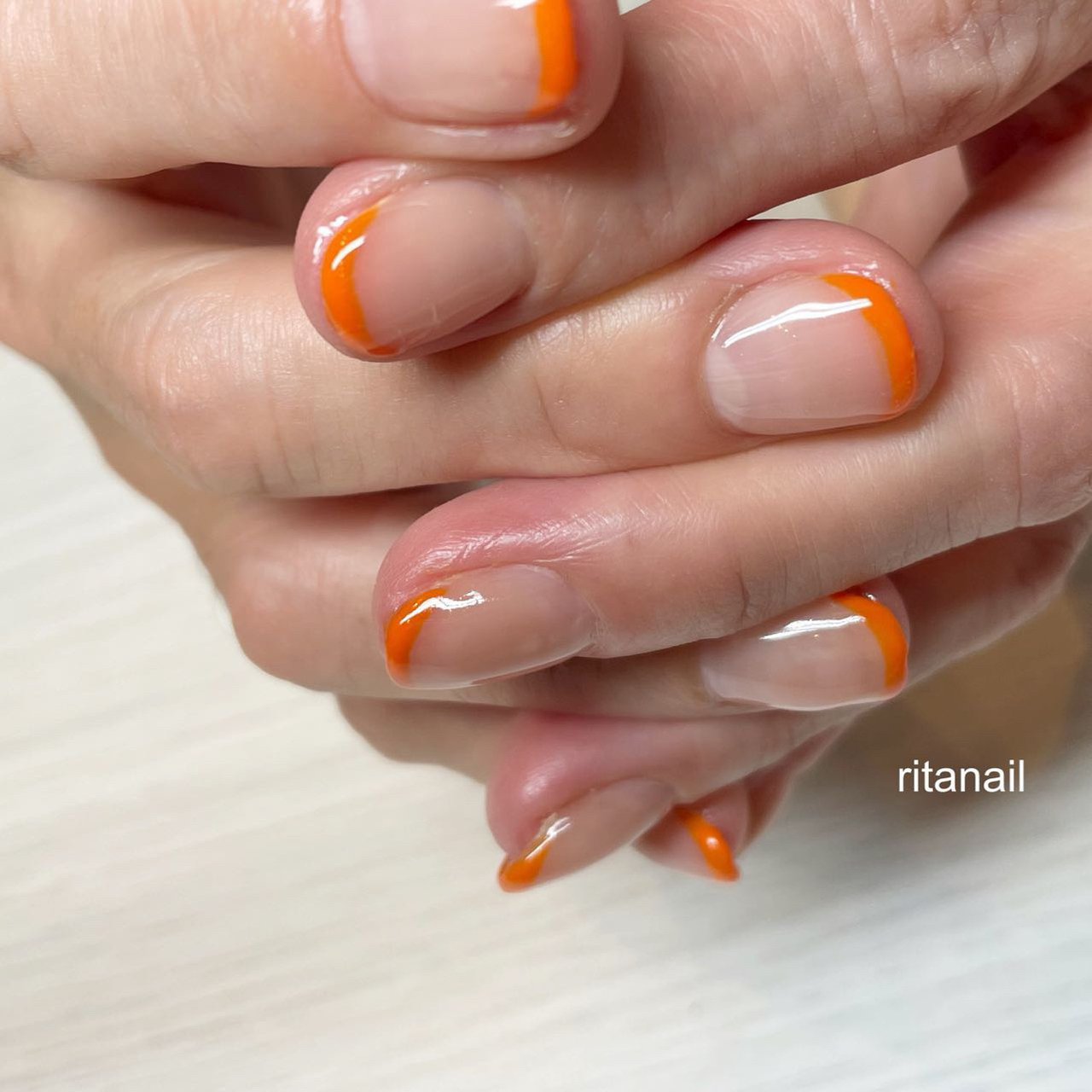 オールシーズン ハンド フレンチ ショート オレンジ Ritanailsanのネイルデザイン No ネイルブック