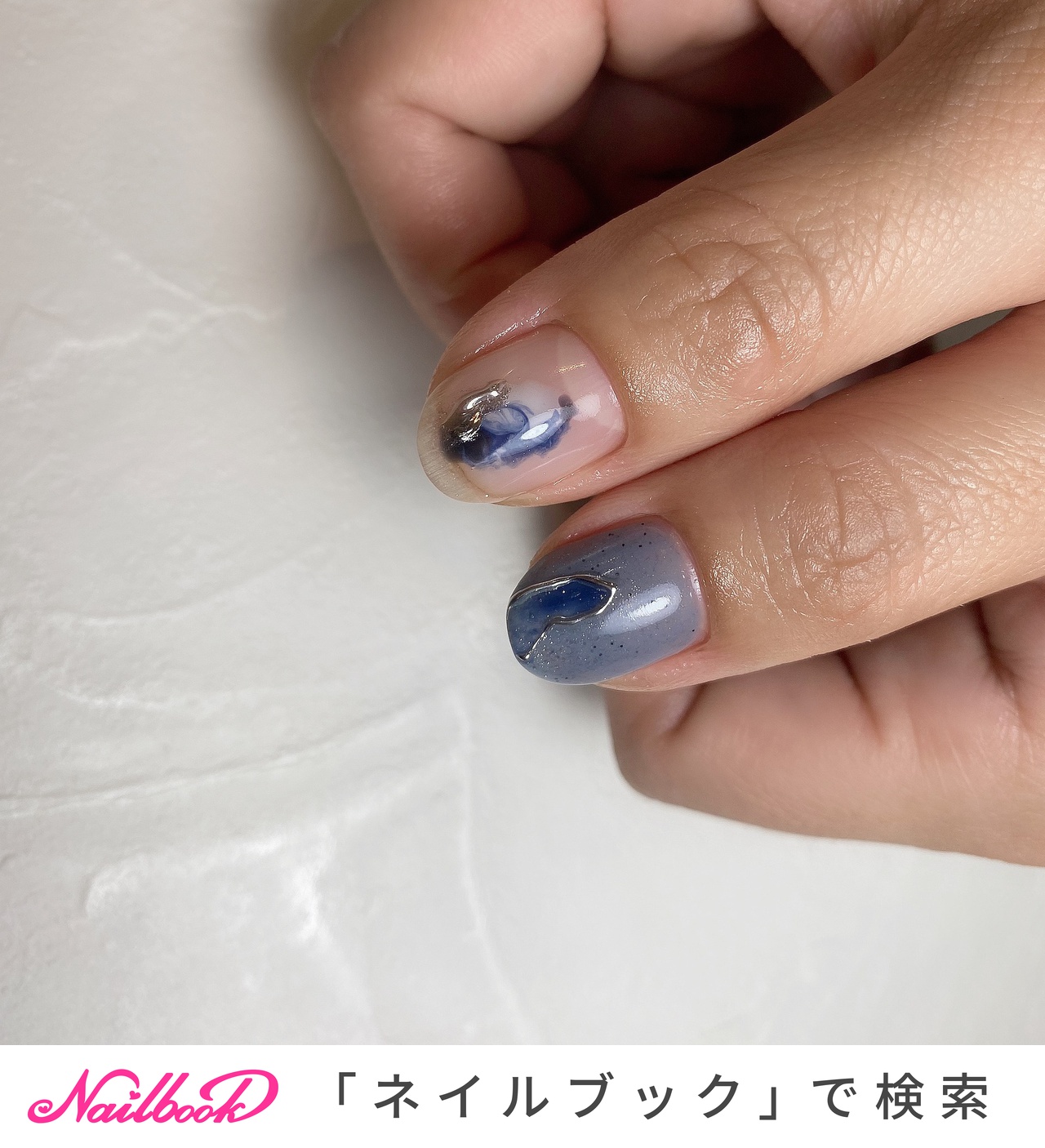 梅雨 ブルー 塗りかけネイルのネイルデザイン ネイルブック