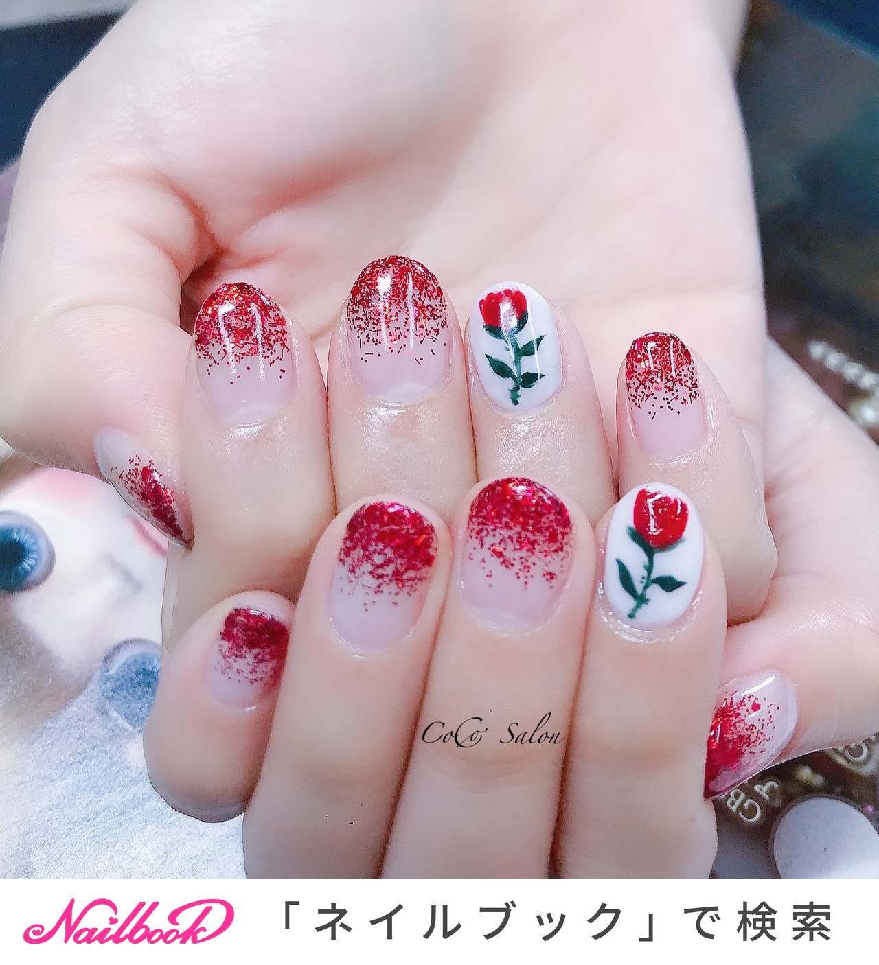 レッド 赤 乳白色ネイルのネイルデザイン ネイルブック