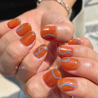 オレンジ 水色のネイルデザイン ネイルブック