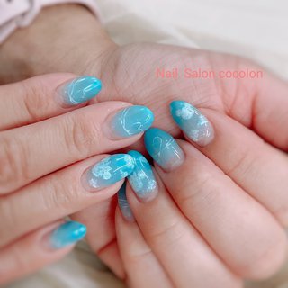 ターコイズ ブルー セルフネイルのネイルデザイン ネイルブック