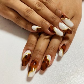 秋 べっ甲 スカルプチュアのネイルデザイン ネイルブック