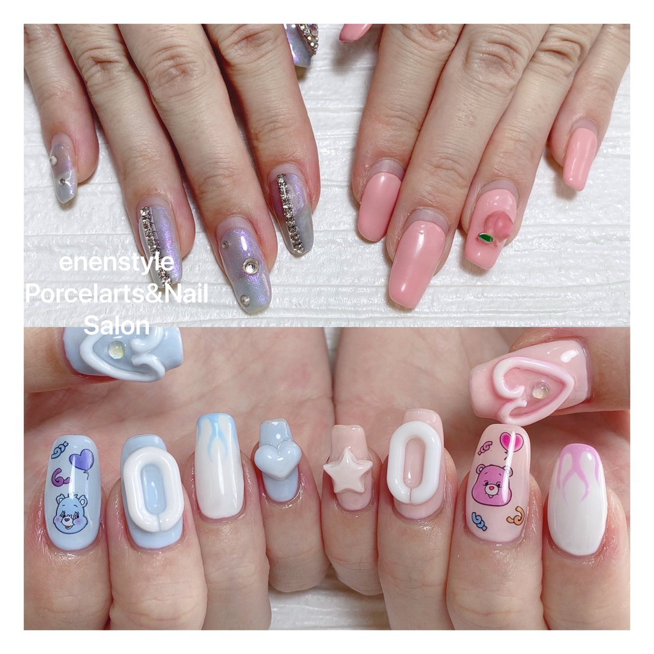 ハート キャラクター ピンク 水色 Enenstyle Porcelarts Nail Salonのネイルデザイン No ネイルブック