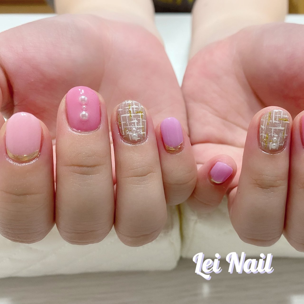 秋 ハンド ツイード ピンク パープル Lei Nail 神奈川県鎌倉市 のネイルデザイン No ネイルブック