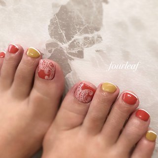 朱色ネイルのネイルデザイン ネイルブック