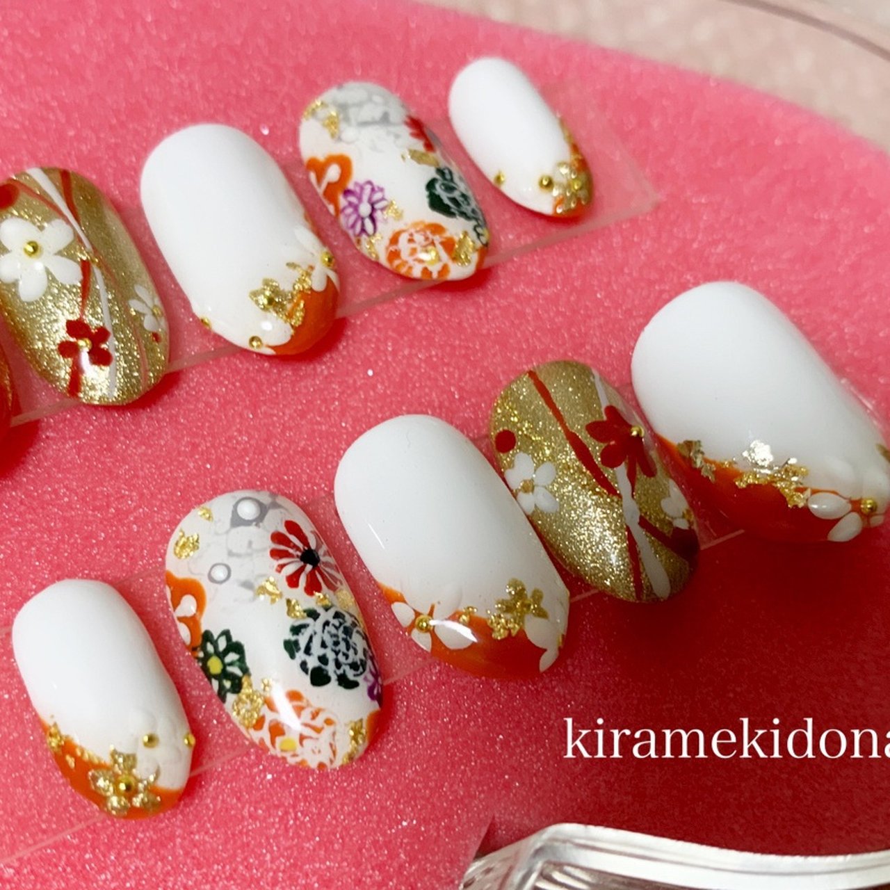 成人式 フラワー レトロ 和柄 お客様 Yuzuのネイルデザイン No ネイルブック