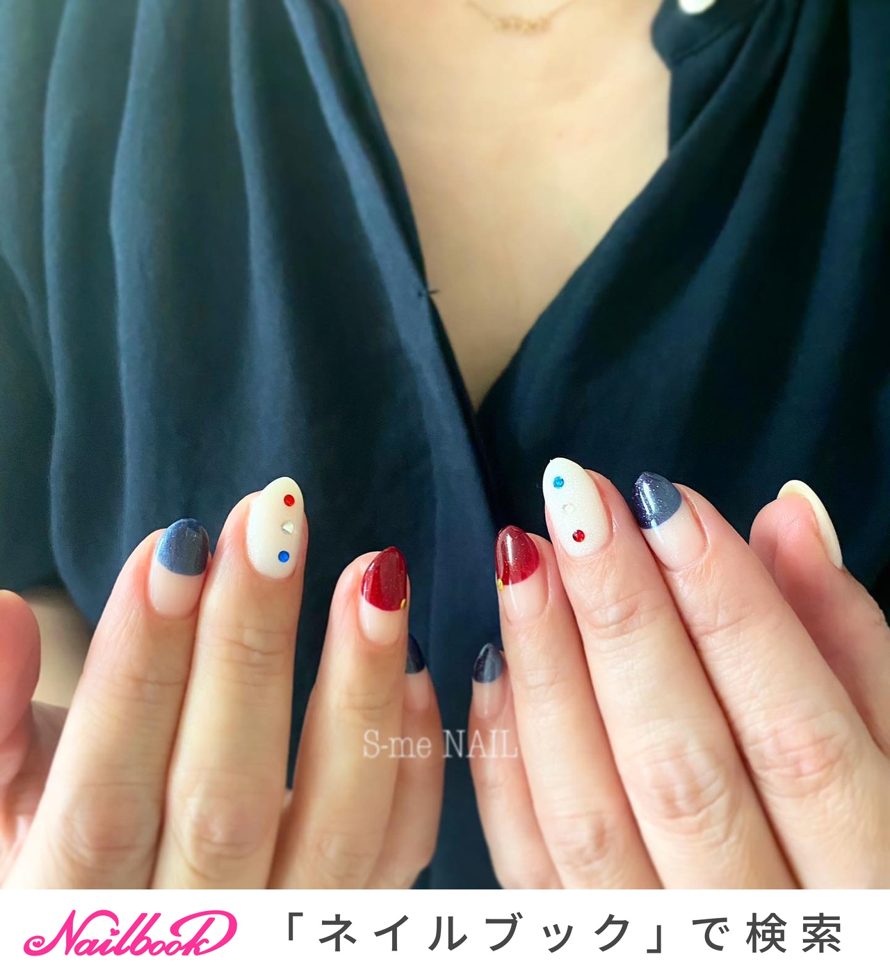 トリコロールカラーネイルのネイルデザイン ネイルブック