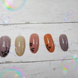 ベージュ オレンジ グレーのネイルデザイン ネイルブック