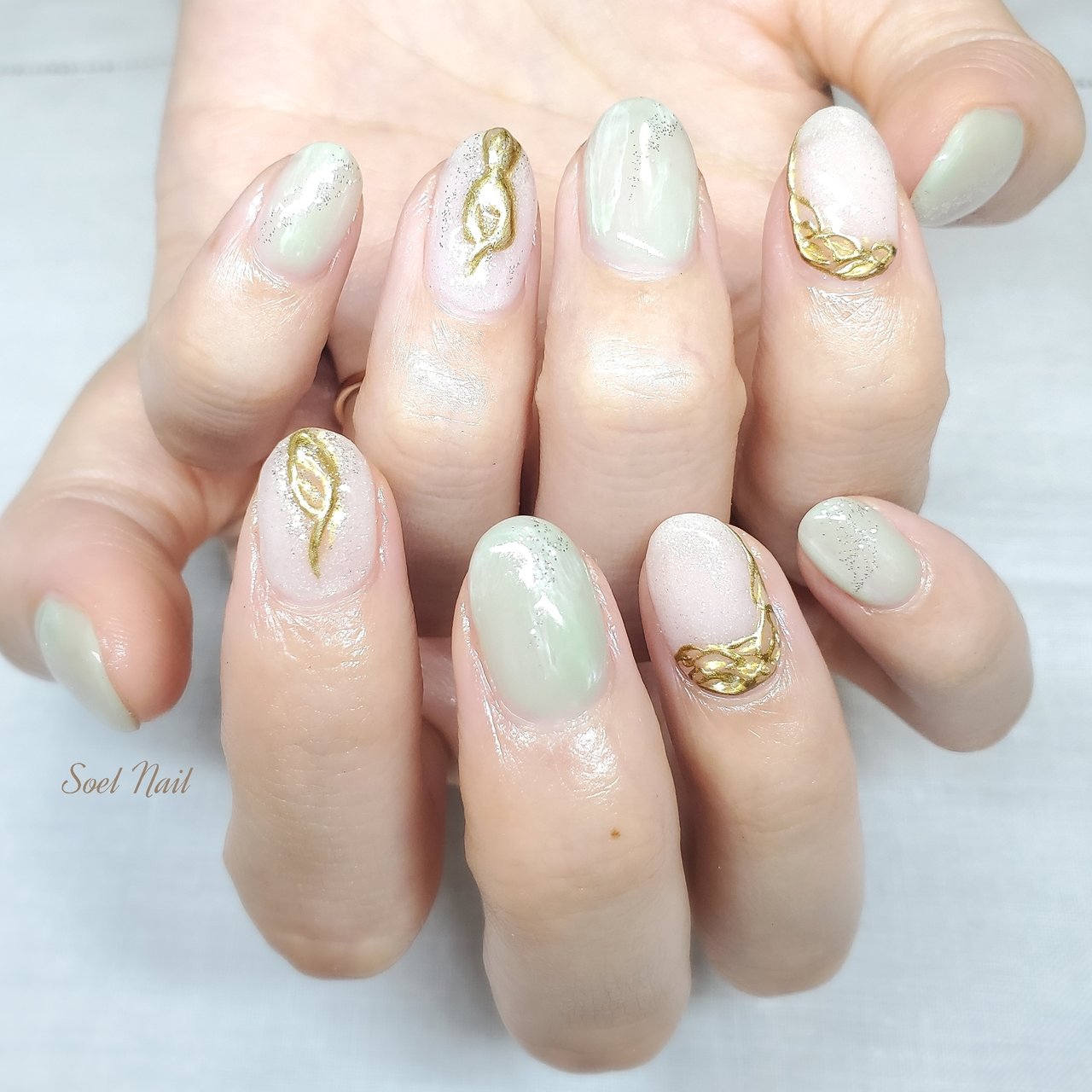 秋 オールシーズン ブライダル ハンド ラメ Soel Nailのネイルデザイン No ネイルブック