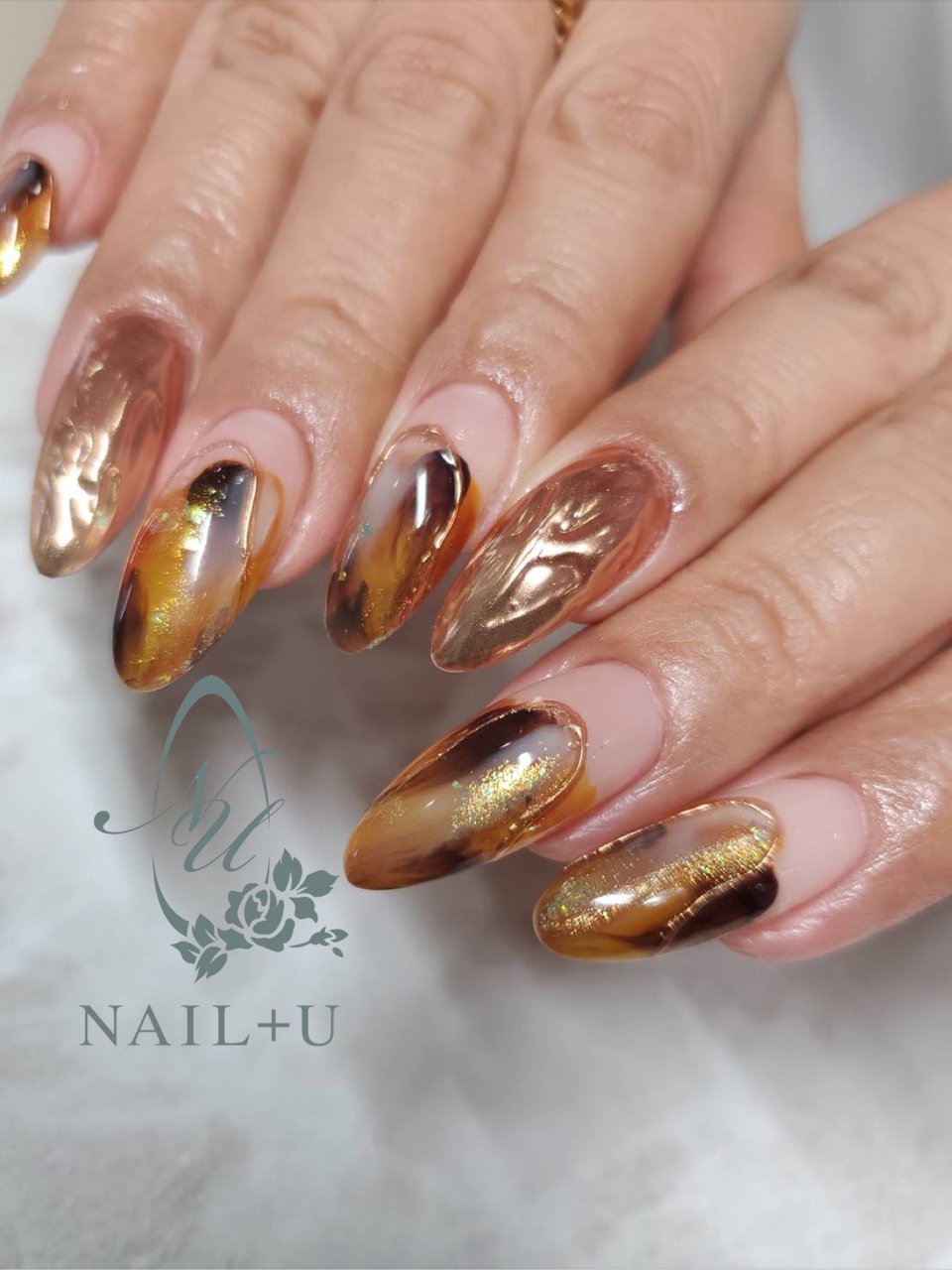 秋 冬 ハンド べっ甲 ミラー 自爪を削らない Nail Uのネイルデザイン No ネイルブック