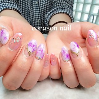 エスニック マーブル パープルのネイルデザイン ネイルブック