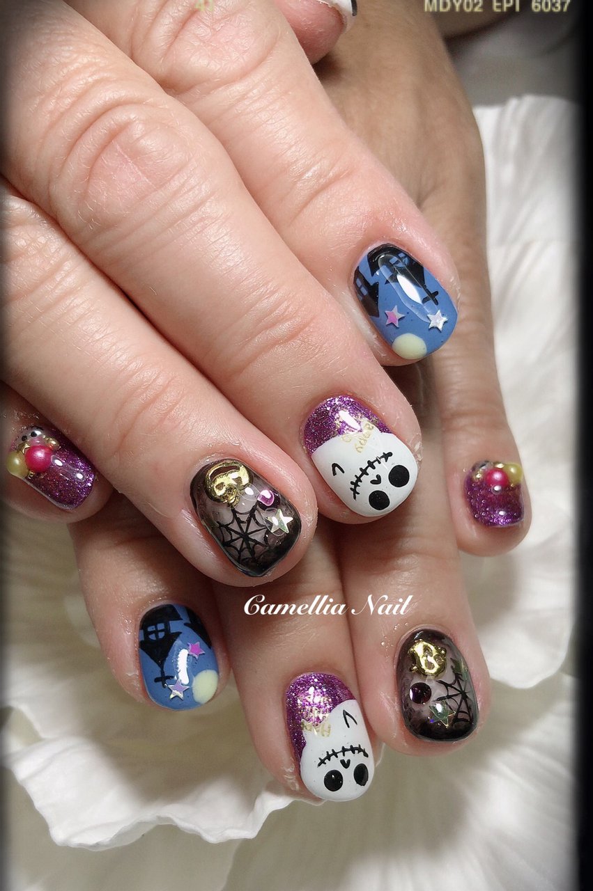 ハロウィン ハンド キャラクター ショート オレンジ Camellia Nailのネイルデザイン No ネイルブック