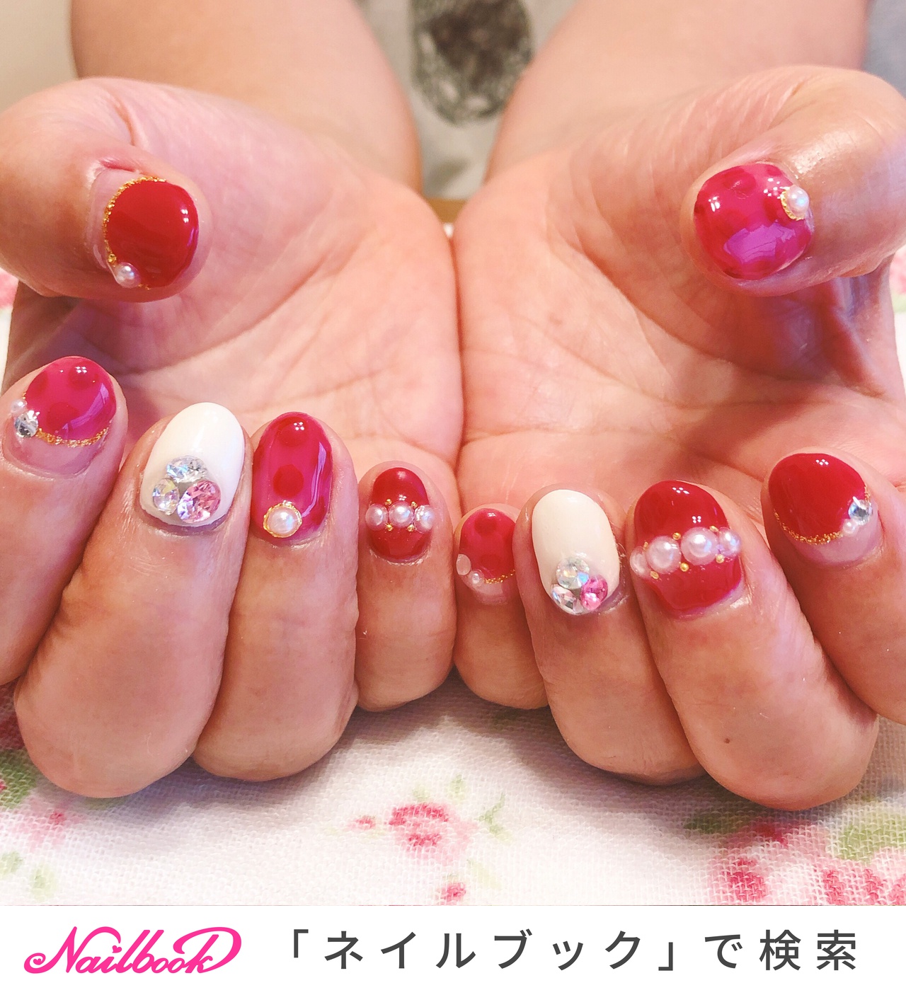 ドット ピンク レッドのネイルデザイン ネイルブック