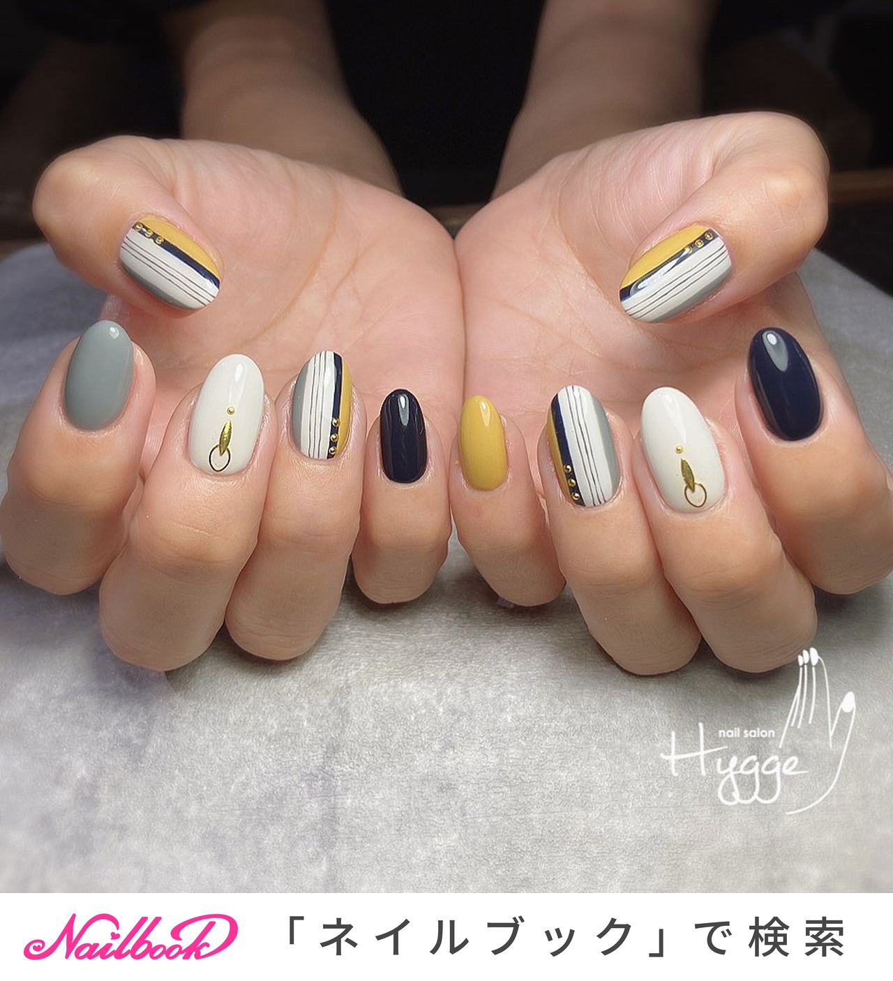 秋 イエロー グレーのネイルデザイン ネイルブック