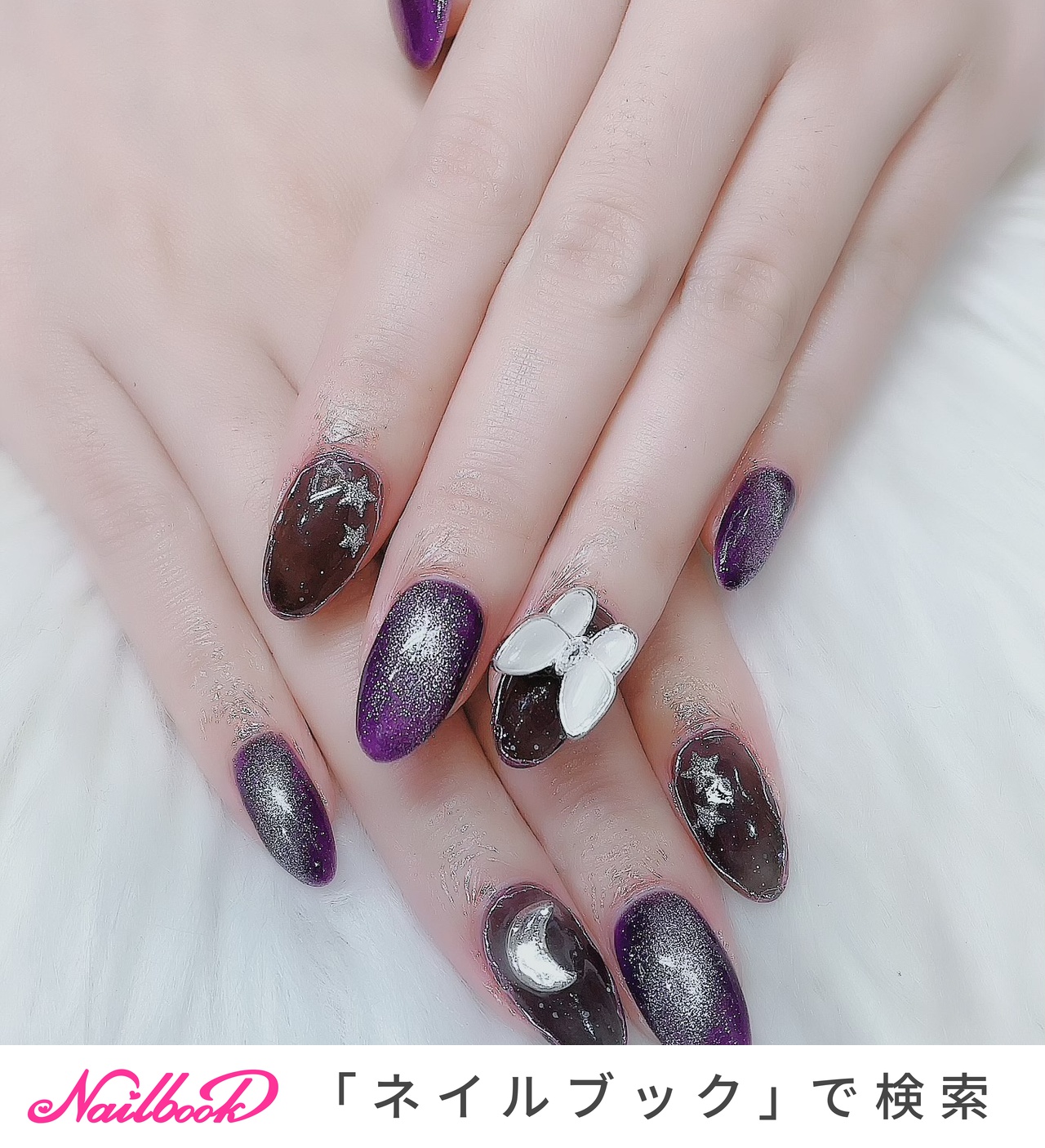 ネイル♡オーダーネイルハート編み上げリボン×ハートネイル♡紫×黒♡