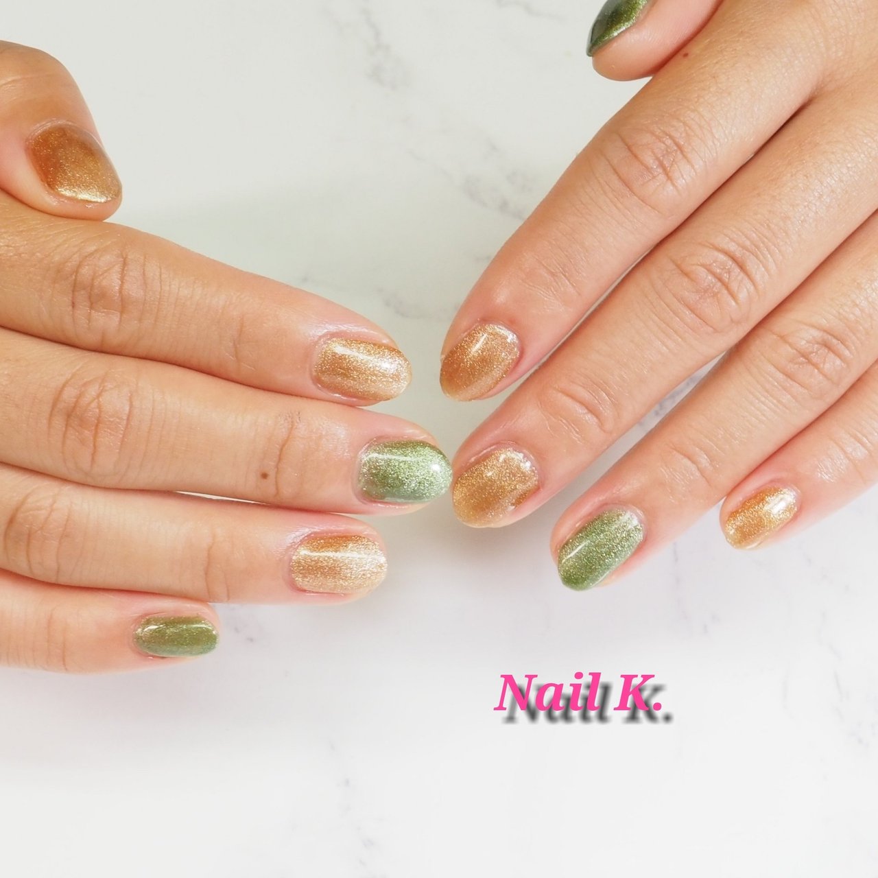 シンプル マグネット グリーン ブラウン ジェルネイル Nail K のネイルデザイン No ネイルブック