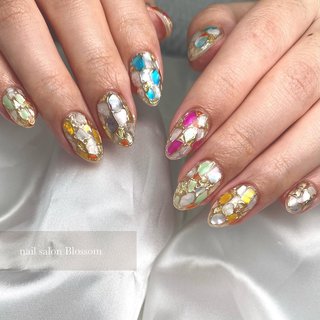 夏 ステンドグラスのネイルデザイン ネイルブック