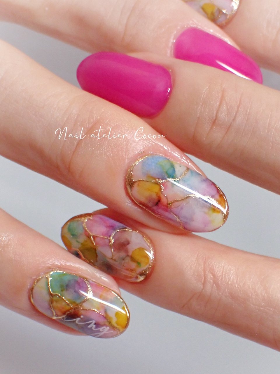オールシーズン デート 女子会 ハンド 大理石 Nailateliercoconのネイルデザイン No ネイルブック