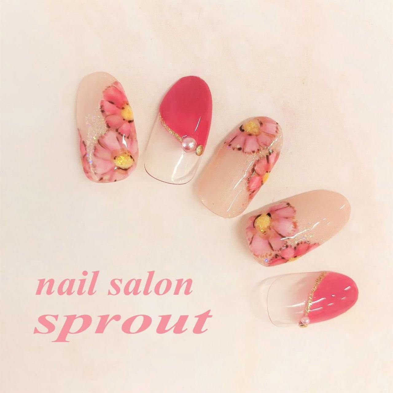 秋 ハンド フラワー ミディアム ベージュ Nailsalon Sprout 池袋のネイルデザイン No ネイルブック