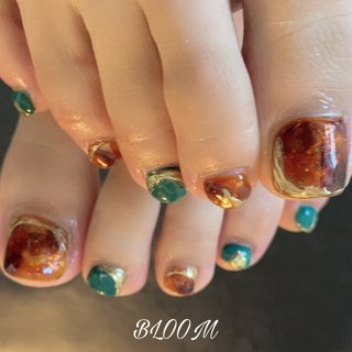 フット オレンジ ターコイズのネイルデザイン ネイルブック