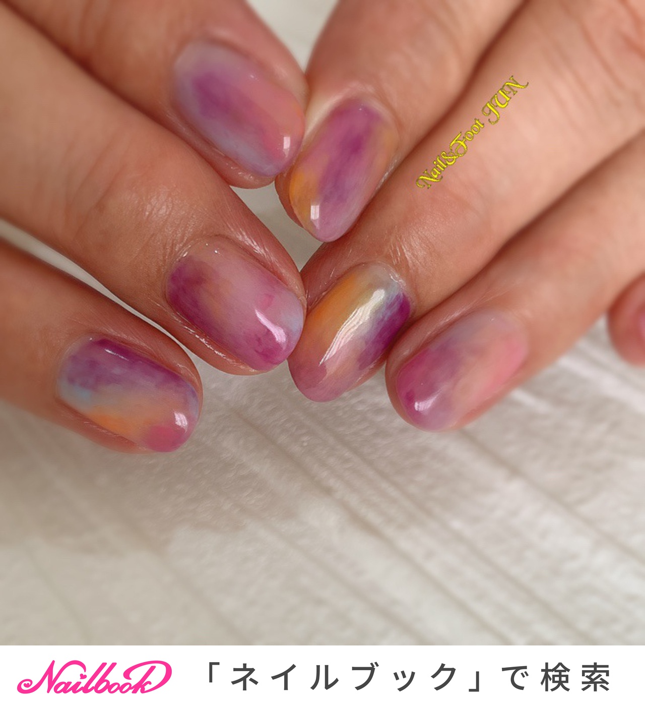 マーブル 水色 パープルのネイルデザイン ネイルブック