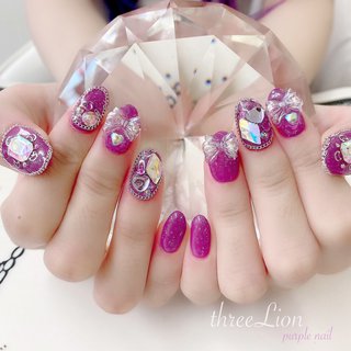 紫ラメネイルのネイルデザイン ネイルブック