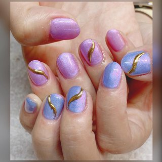 ブルー パープル パステルのネイルデザイン ネイルブック