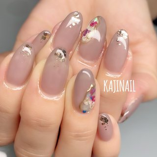 秋 押し花 クリアのネイルデザイン ネイルブック