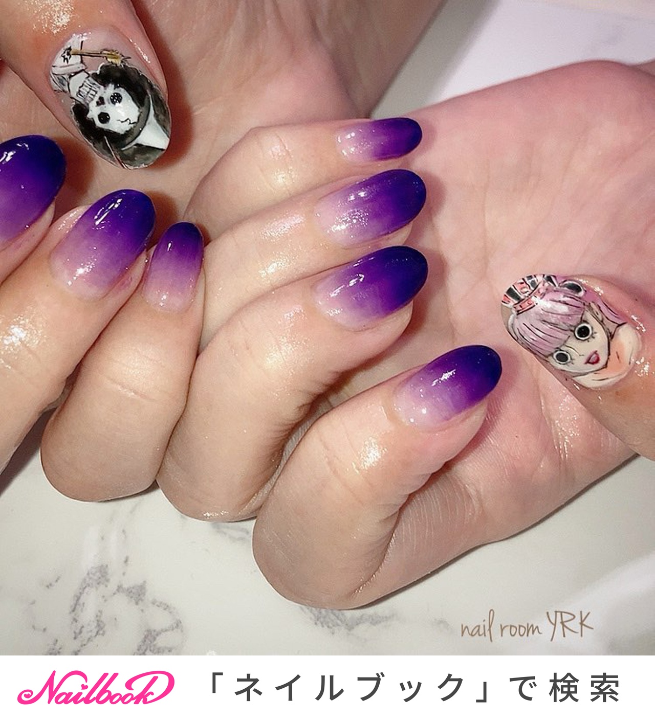 パープル 紫 ワンピースネイルのネイルデザイン ネイルブック