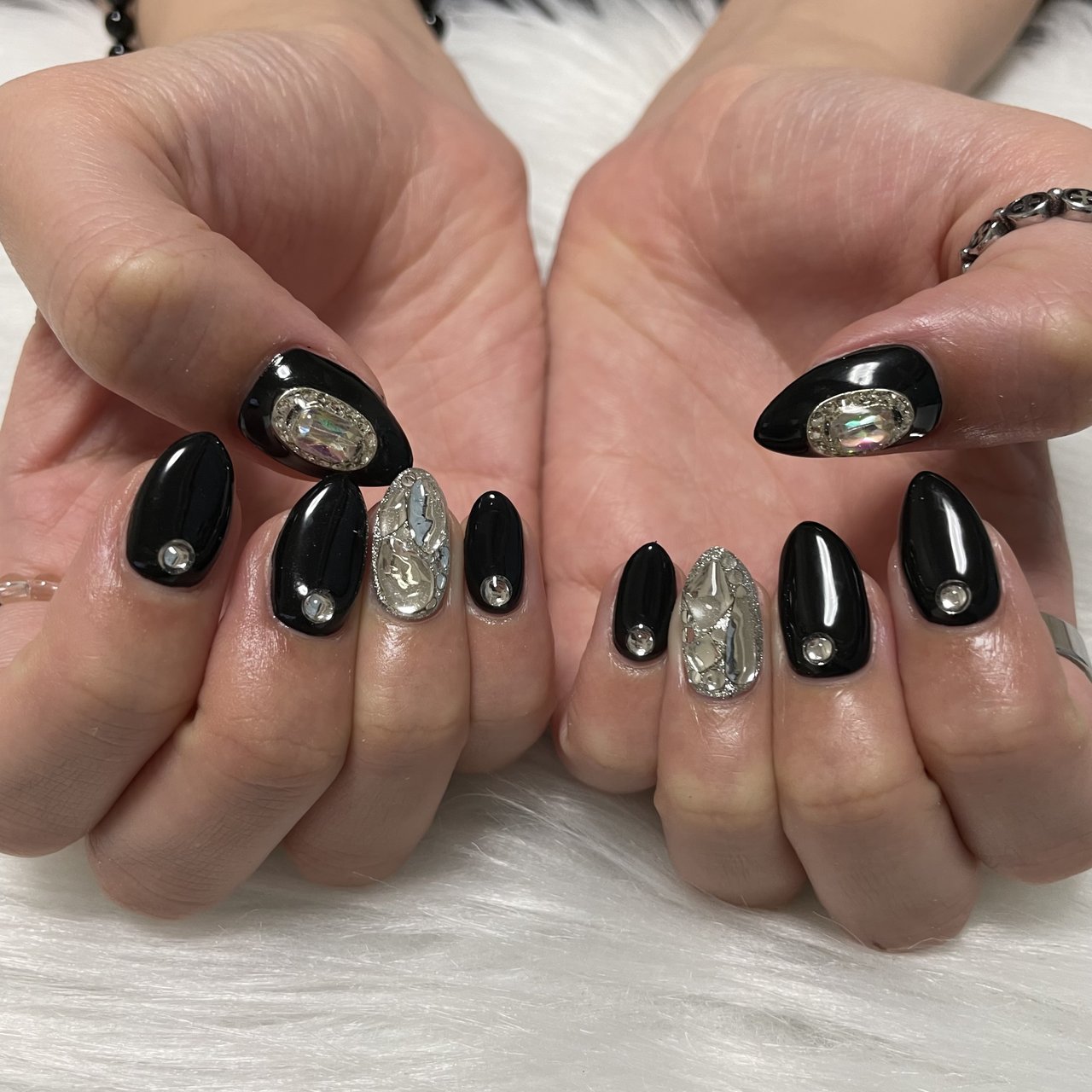 ネイルチップ　オーダー　韓国　キラキラネイル　ゴージャス　ビジュー　ブラック ネイルチップ オーダー 韓国 キラキラネイル ゴージャス ビジュー