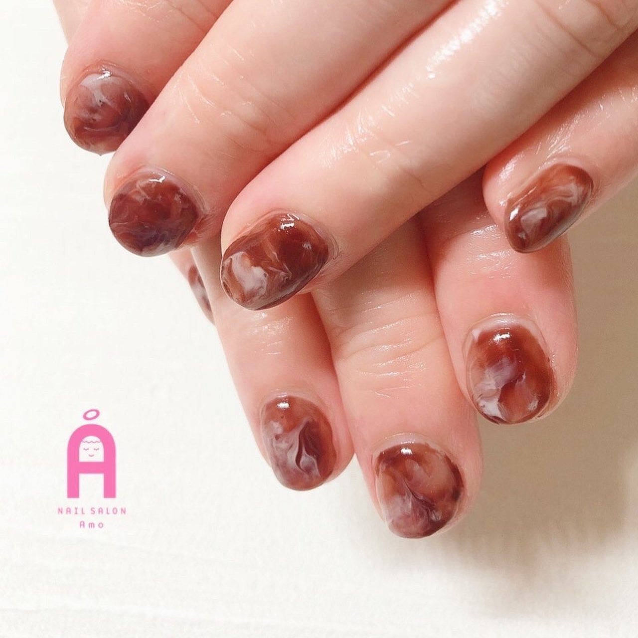 秋 ハンド マーブル ショート ホワイト Amoのネイルデザイン No ネイルブック