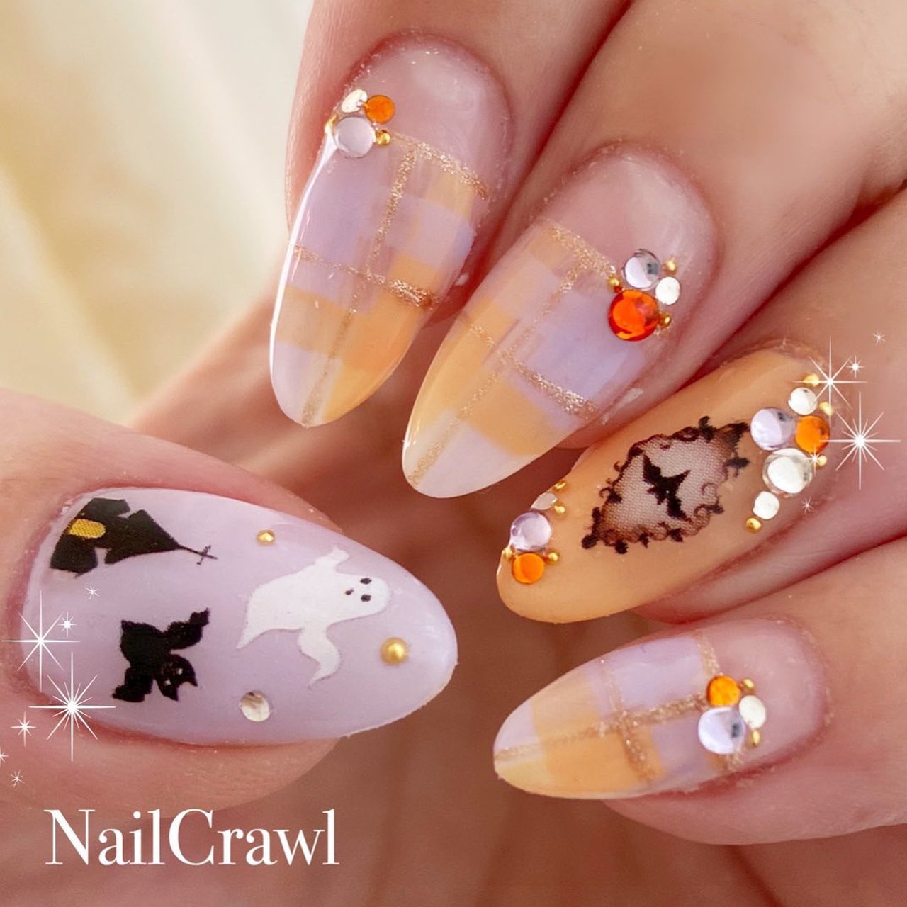 秋 ハロウィン ハンド チェック ミディアム ネイルクロールのネイルデザイン No ネイルブック