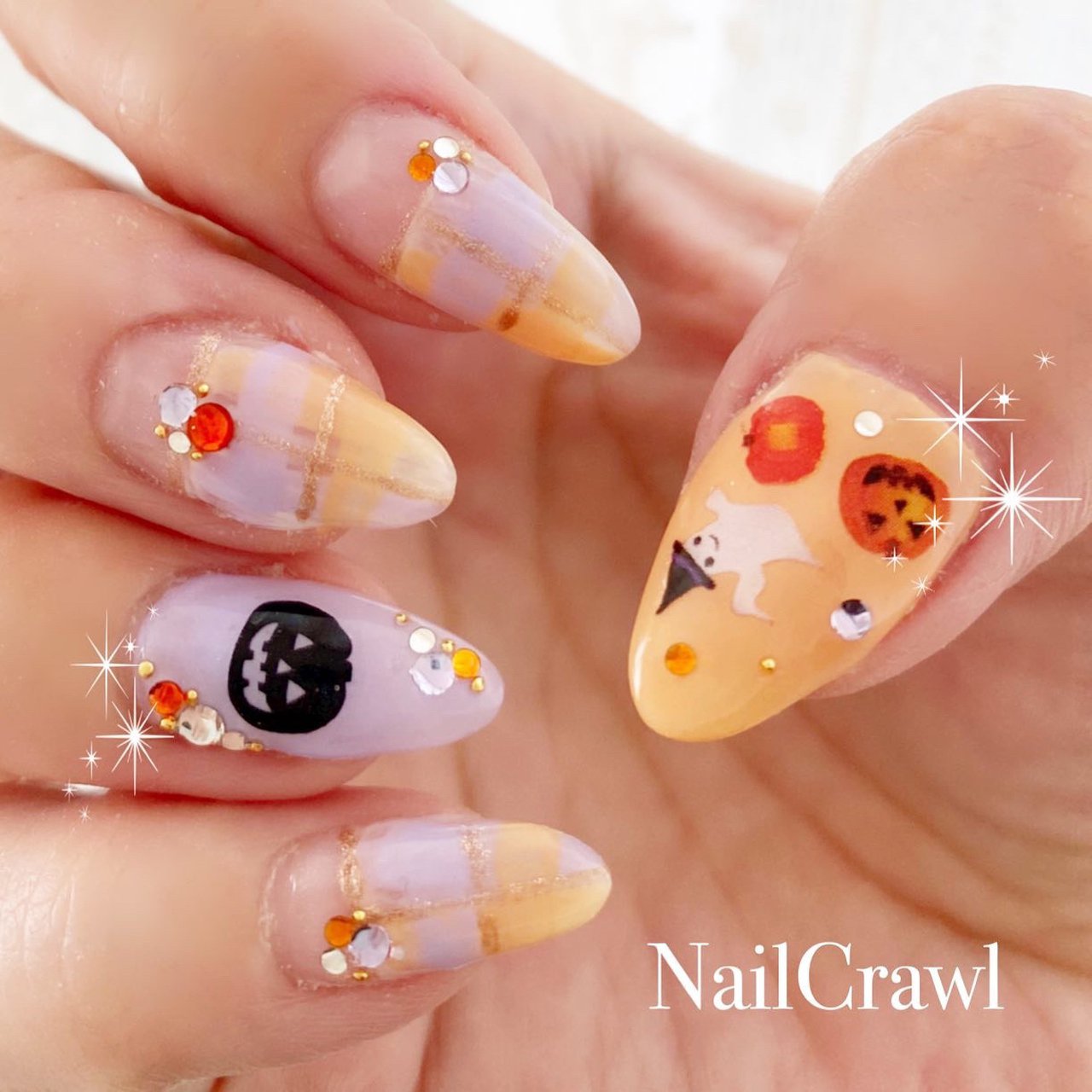 秋/ハロウィン/ハンド/チェック/ミディアム - ネイルクロールの