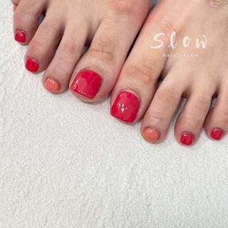 レッド オレンジ ペディキュアのネイルデザイン ネイルブック