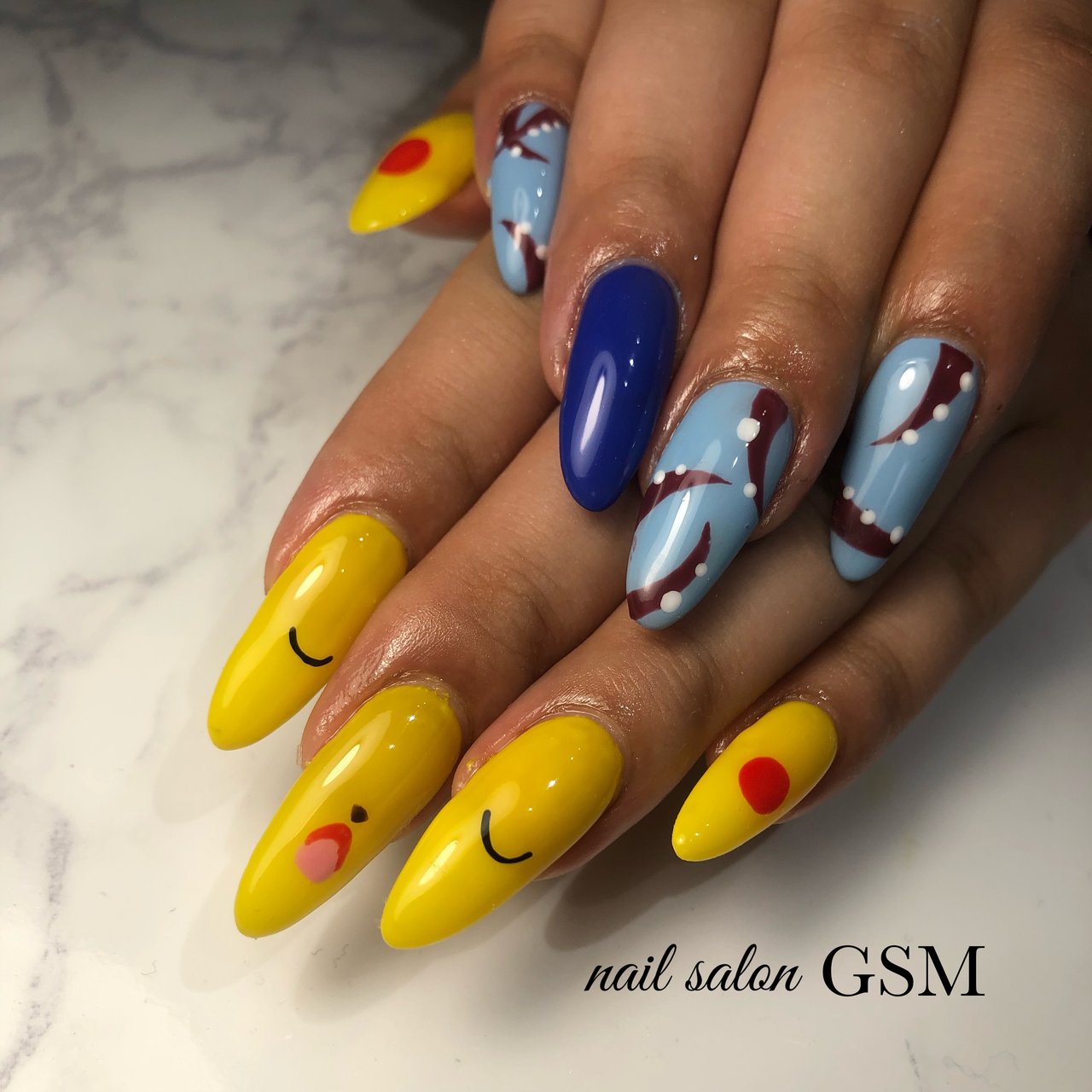 オールシーズン ハンド ロング イエロー 水色 Nail Salon Gsmのネイルデザイン No ネイルブック