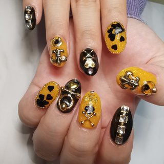 ネイルチップ 量産型 オレンジ 黒 ハート 地雷系 キラキラ マグネット