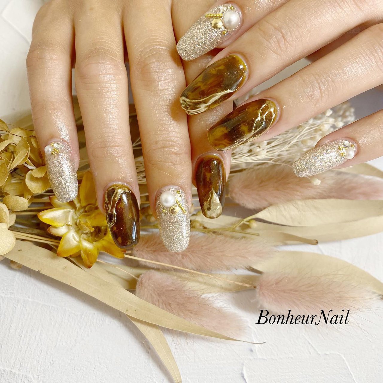 秋 ハンド べっ甲 ロング スカルプチュア Bonheurnailのネイルデザイン No ネイルブック