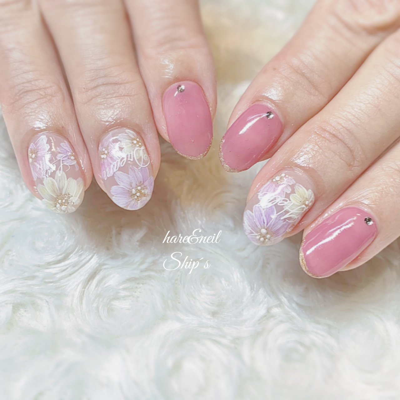 309】オーダー❉ロージーピンク フラワーアート シンプル キレイ系大人