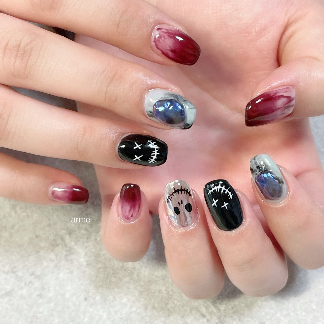 ハンド ボルドー ブラック シルバー Nailroomlarmeのネイルデザイン No ネイルブック