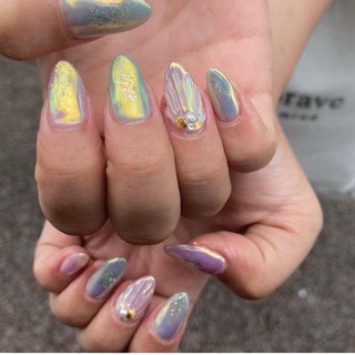 人魚の鱗 カラフルのネイルデザイン ネイルブック