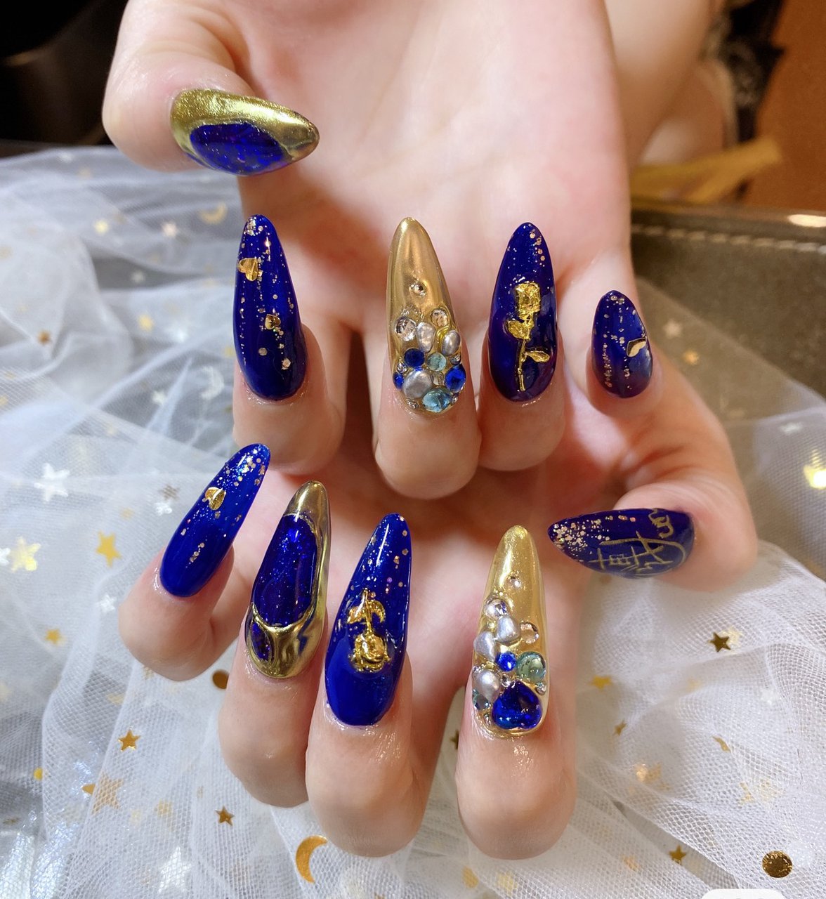 ロング ネイビー ゴールド お客様 パンダ Nail 川崎のネイルデザイン No ネイルブック