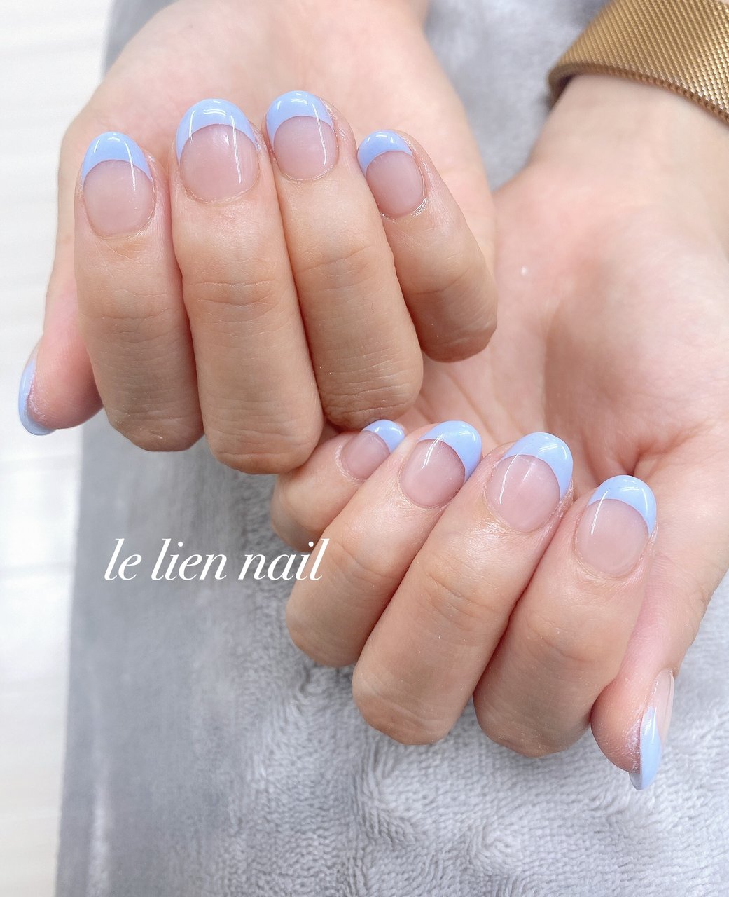 オールシーズン ハンド フレンチ ショート 水色 Le Lien Nailのネイルデザイン No ネイルブック