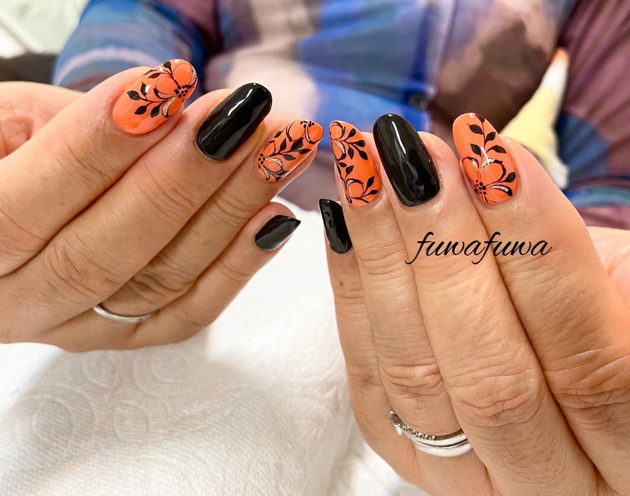 秋 ハロウィン ハンド オレンジ ブラック Fuwafuwa Takakoのネイルデザイン No ネイルブック