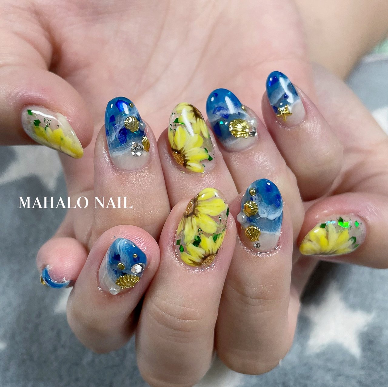 イエロー/ブルー - mahalo_nailのネイルデザイン[No.6757314]｜ネイル