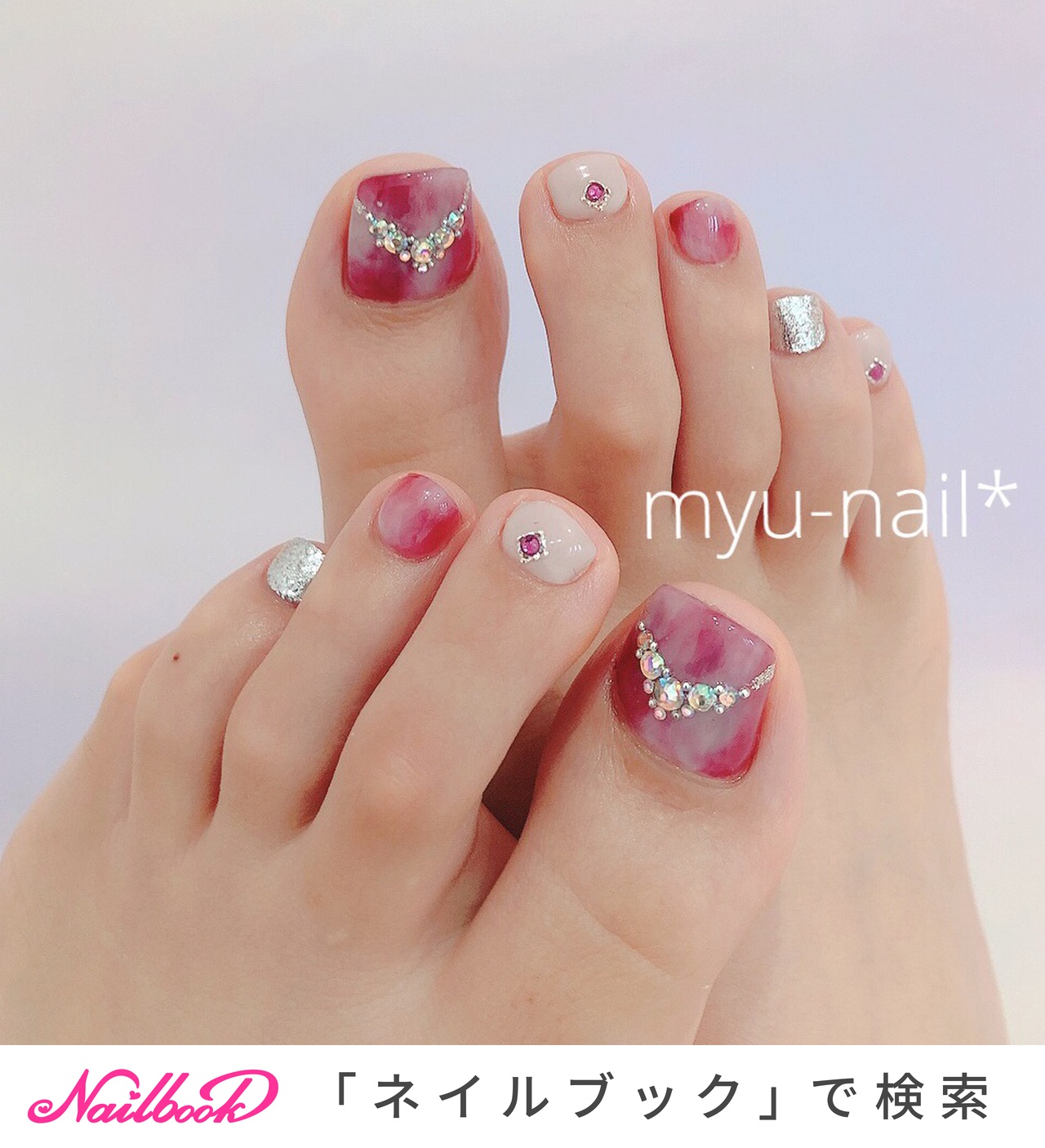 フット ピンク 赤のネイルデザイン ネイルブック