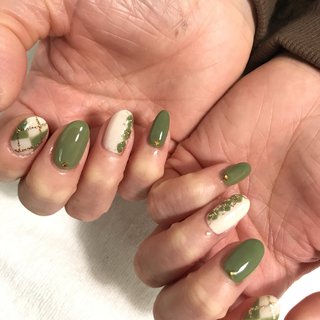 秋 アーガイル グリーンのネイルデザイン ネイルブック