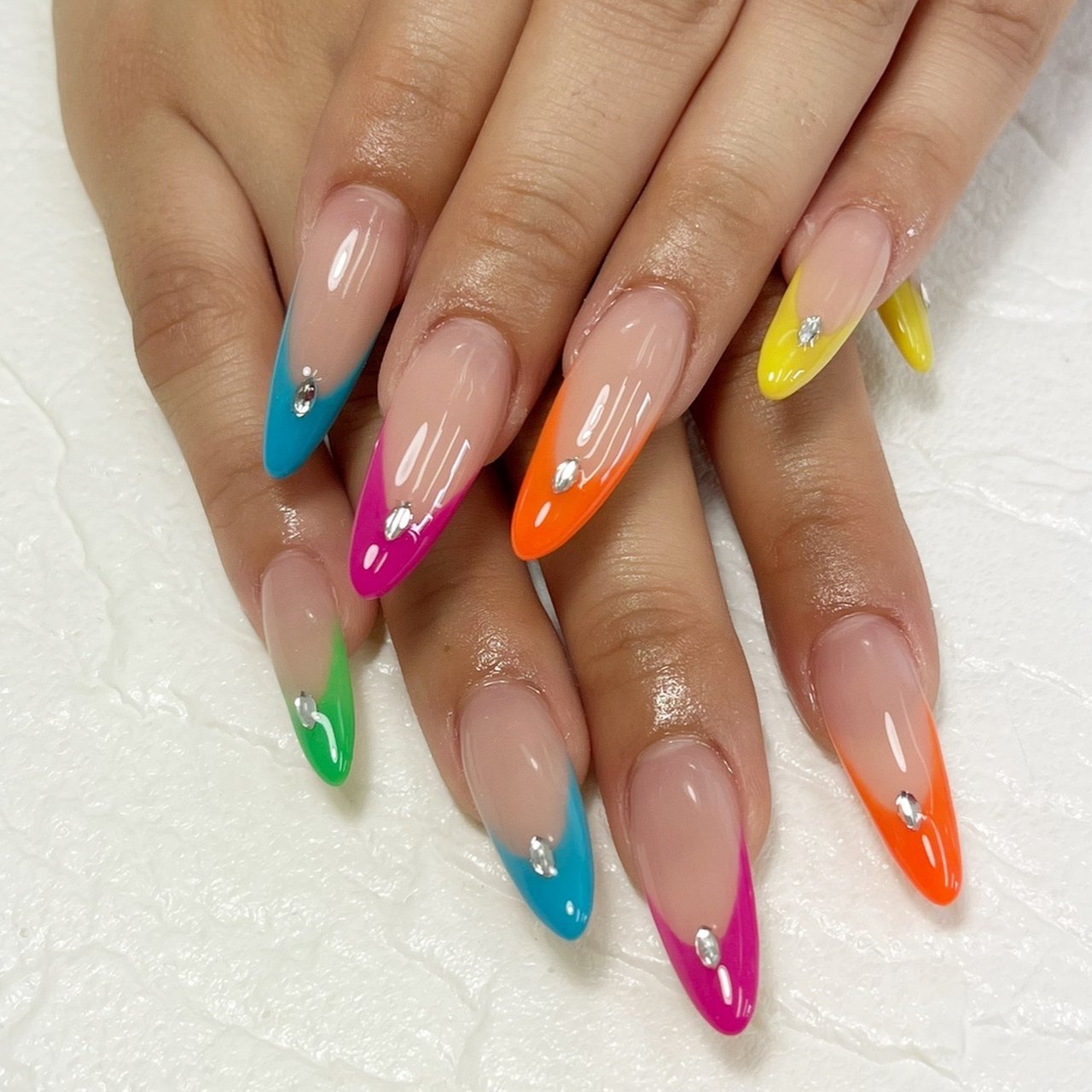 夏/ハンド/フレンチ/ロング/カラフル - Nail Salon 0 Color🍀のネイル