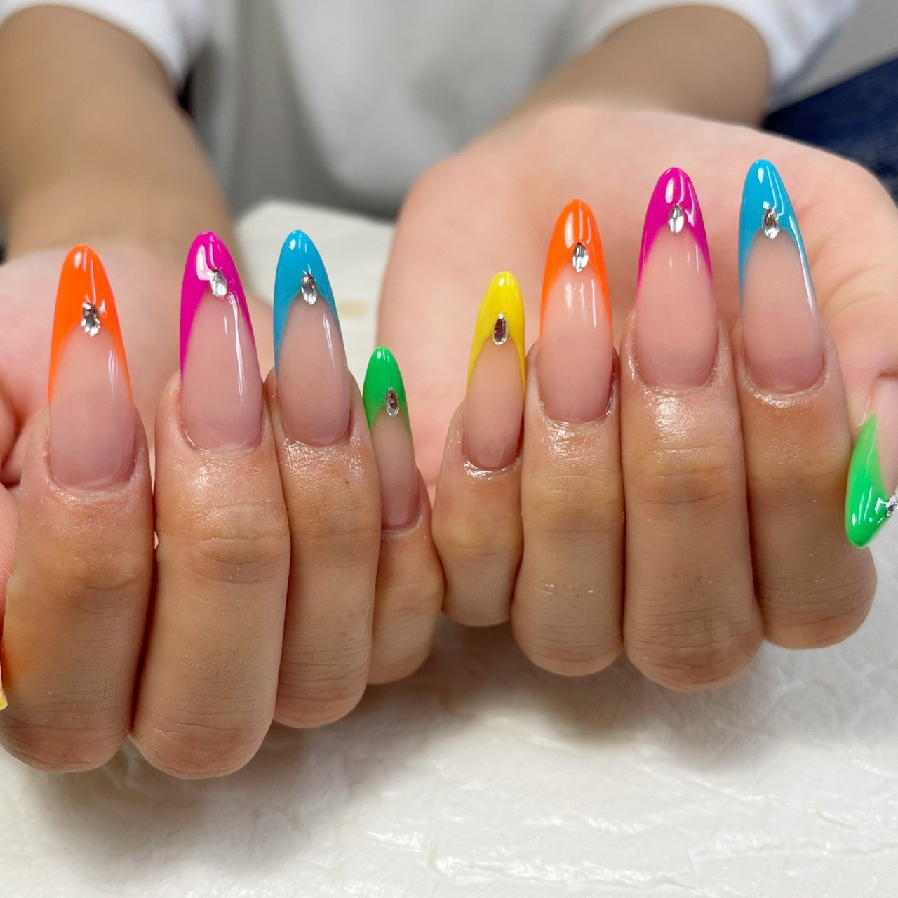 夏/ハンド/フレンチ/ロング/カラフル - Nail Salon 0 Color🍀のネイル